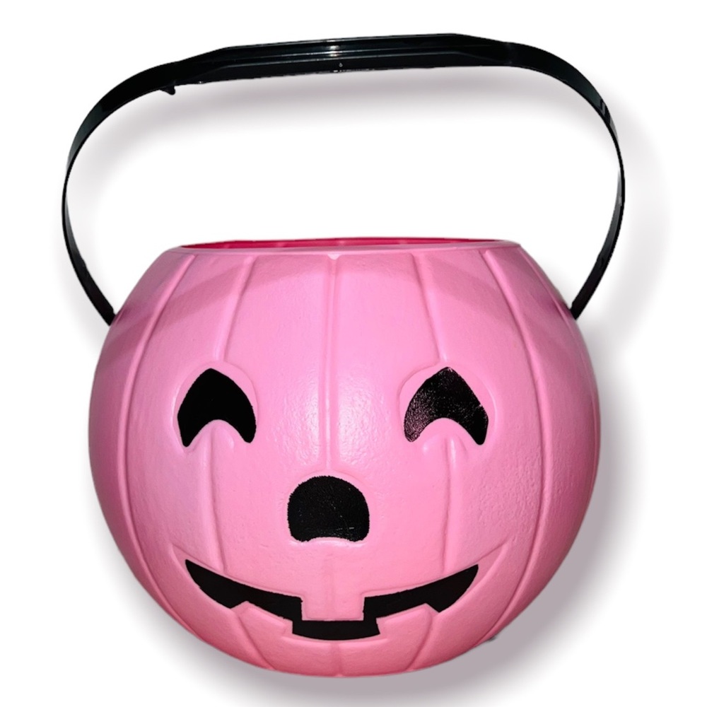 Vtg 1985 Pink Halloween Jack-O-Lantern Candy Bucket trick treat pumpkin Pail